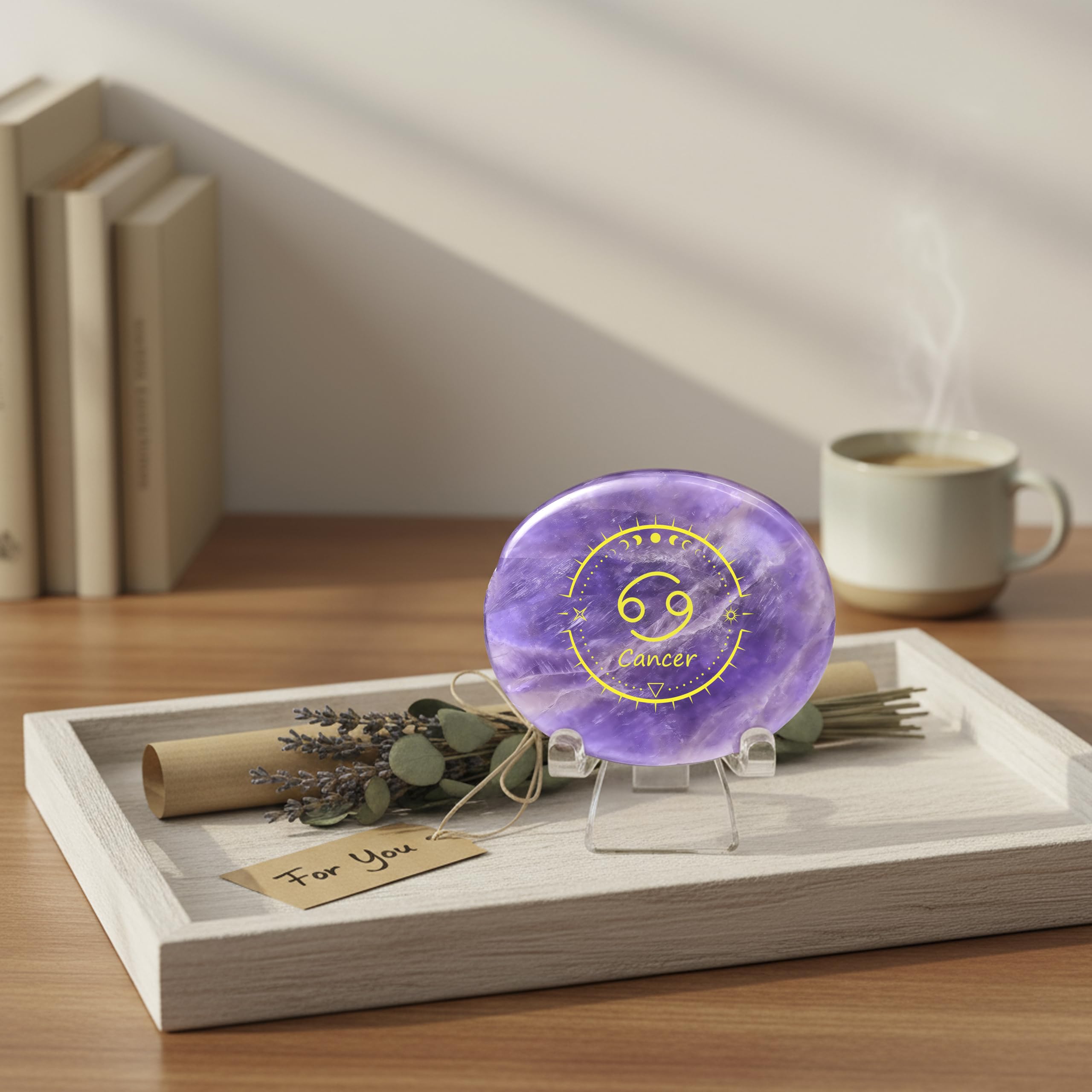 SSAKUGGI engraved zodiac amethyst with gold lettering for keepsake
