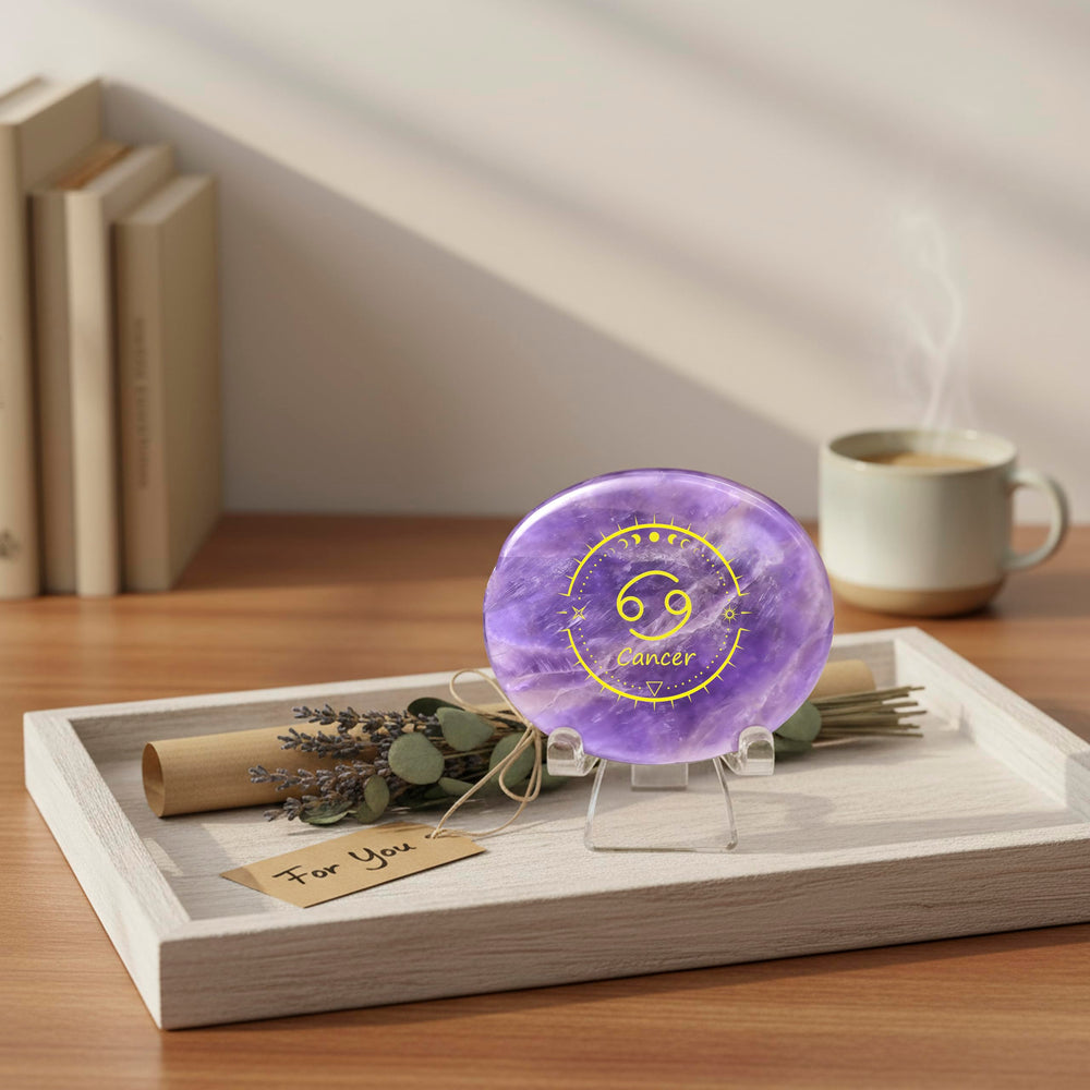 SSAKUGGI engraved zodiac amethyst with gold lettering for keepsake