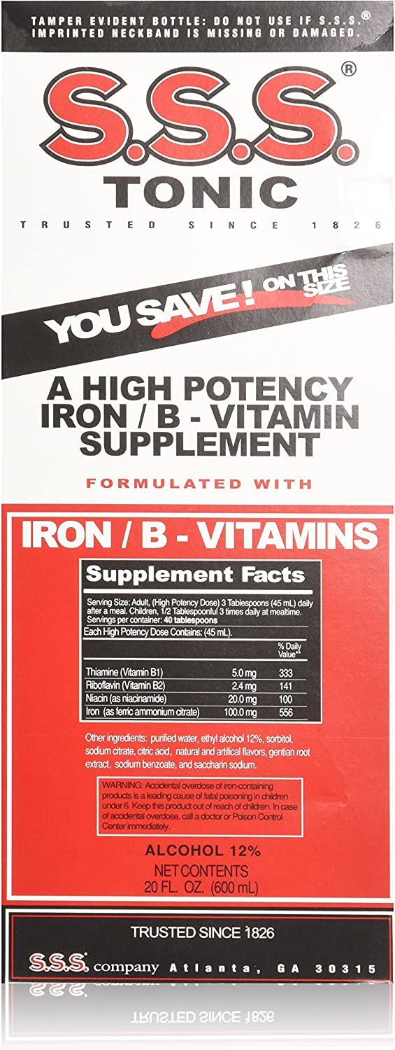 S.S.S. Tonic Liquid 20oz bottle front view showing the iron rich formula