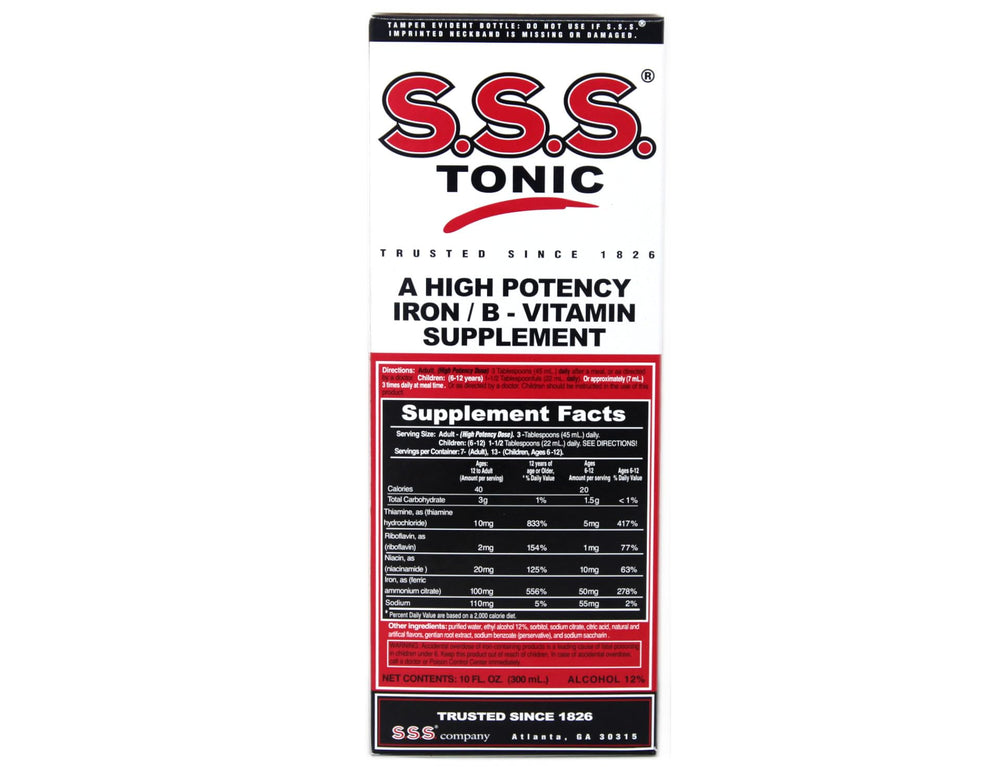 S.S.S. Tonic bottle pouring for quick nutrient delivery.