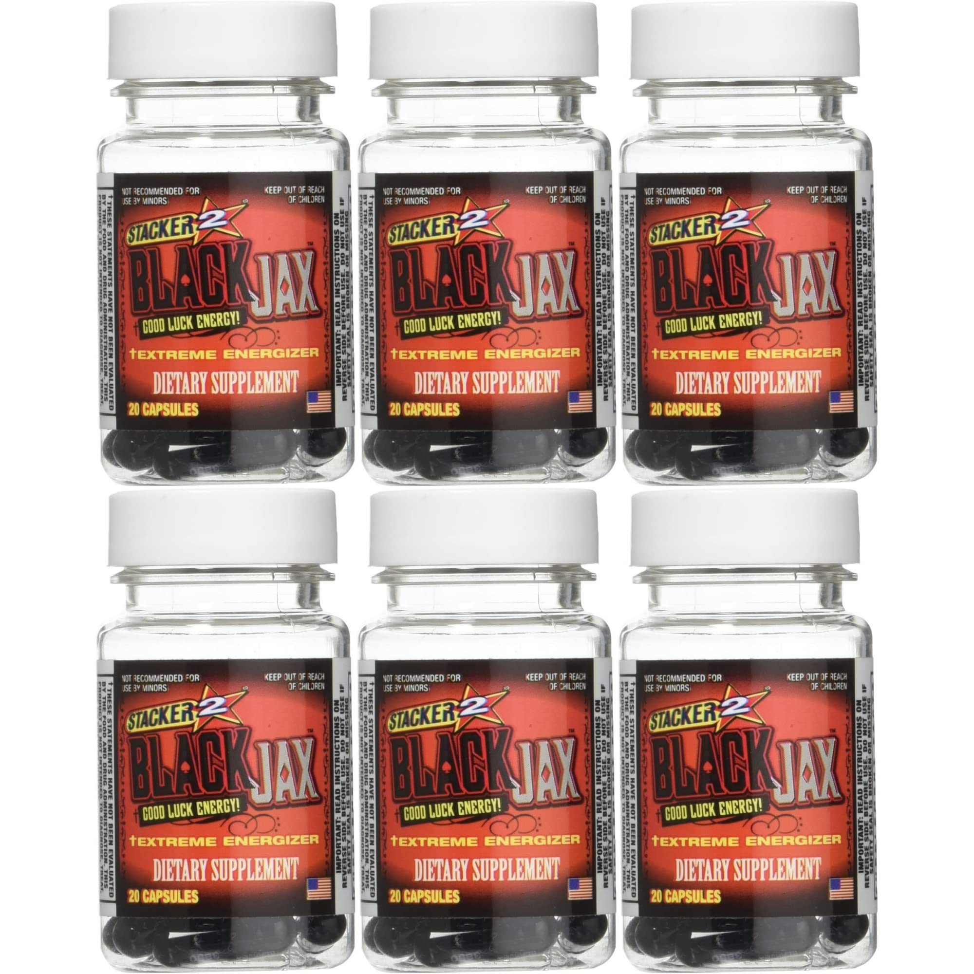 STACKER 2 Black Jax bottle front showing the energy-boosting capsules for daily use.