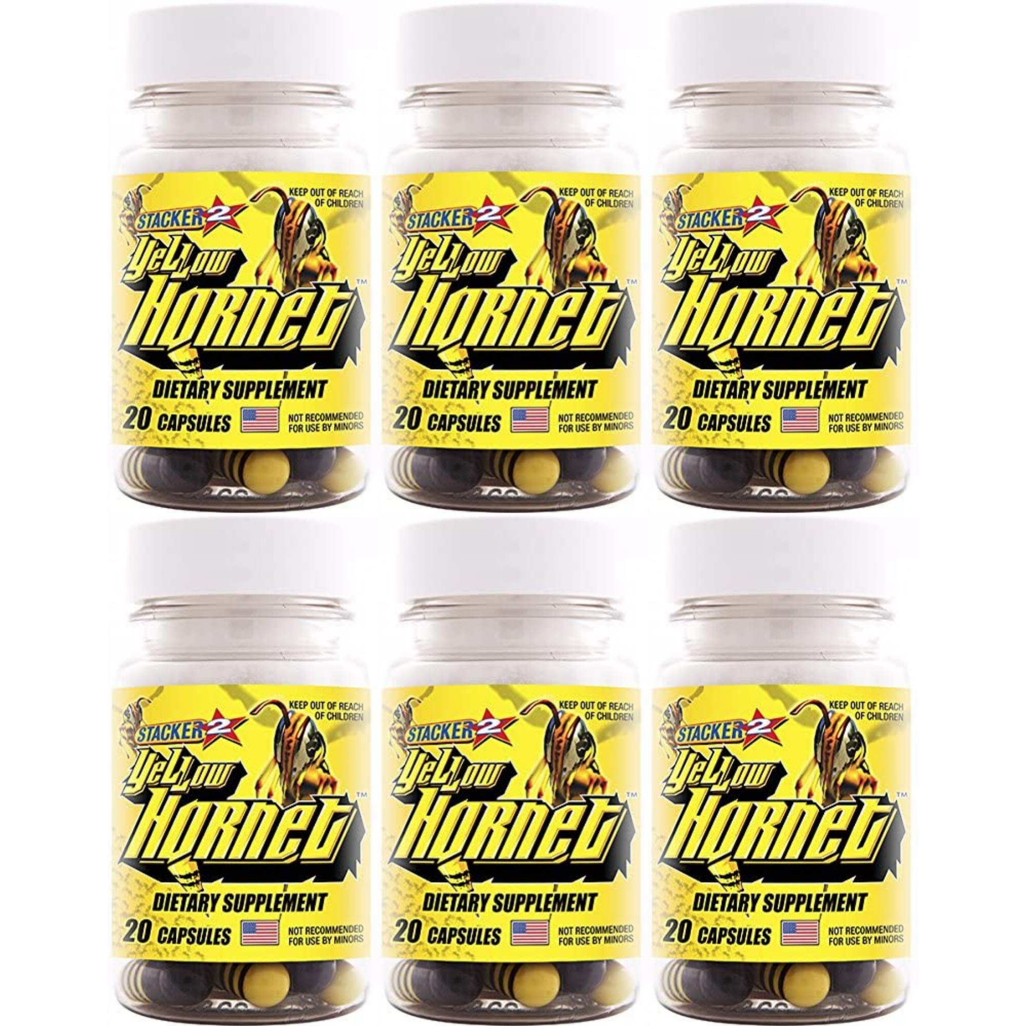 STACKER 2 Yellow Hornet bottle with capsules for daytime energy support.