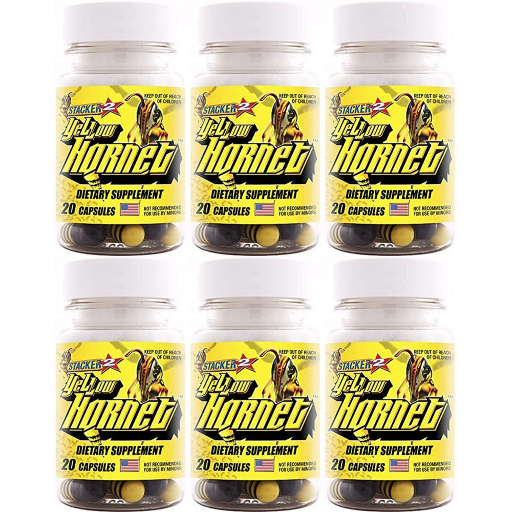 STACKER 2 Yellow Hornet bottle with capsules for daytime energy support.