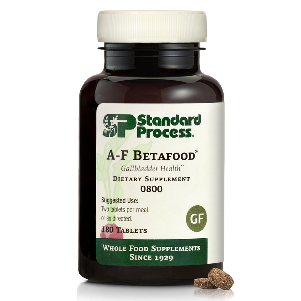 Standard Process A-F Betafood bottle pour supports daily biliary health.