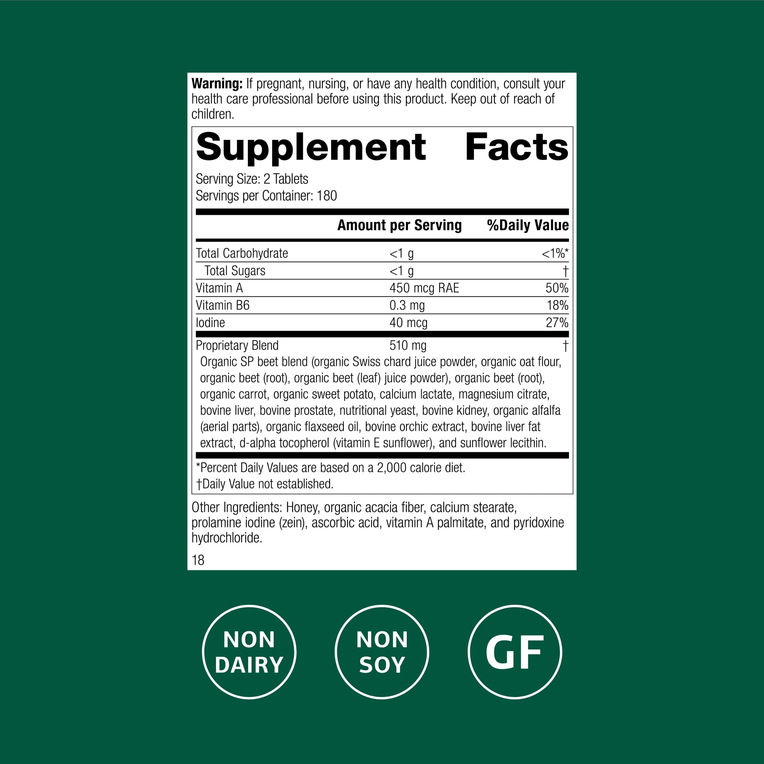 Close up of Standard Process A-F Betafood capsules.