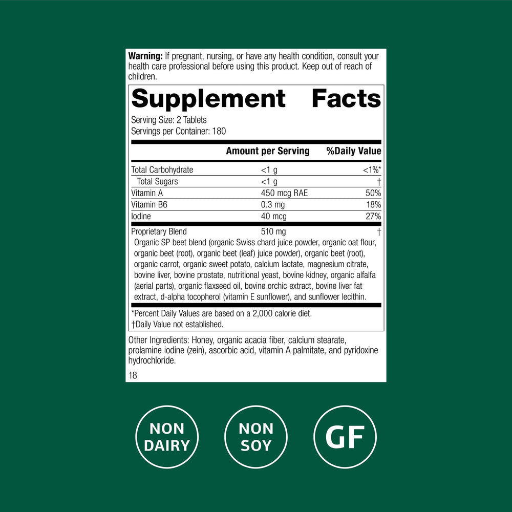 Close up of Standard Process A-F Betafood capsules.