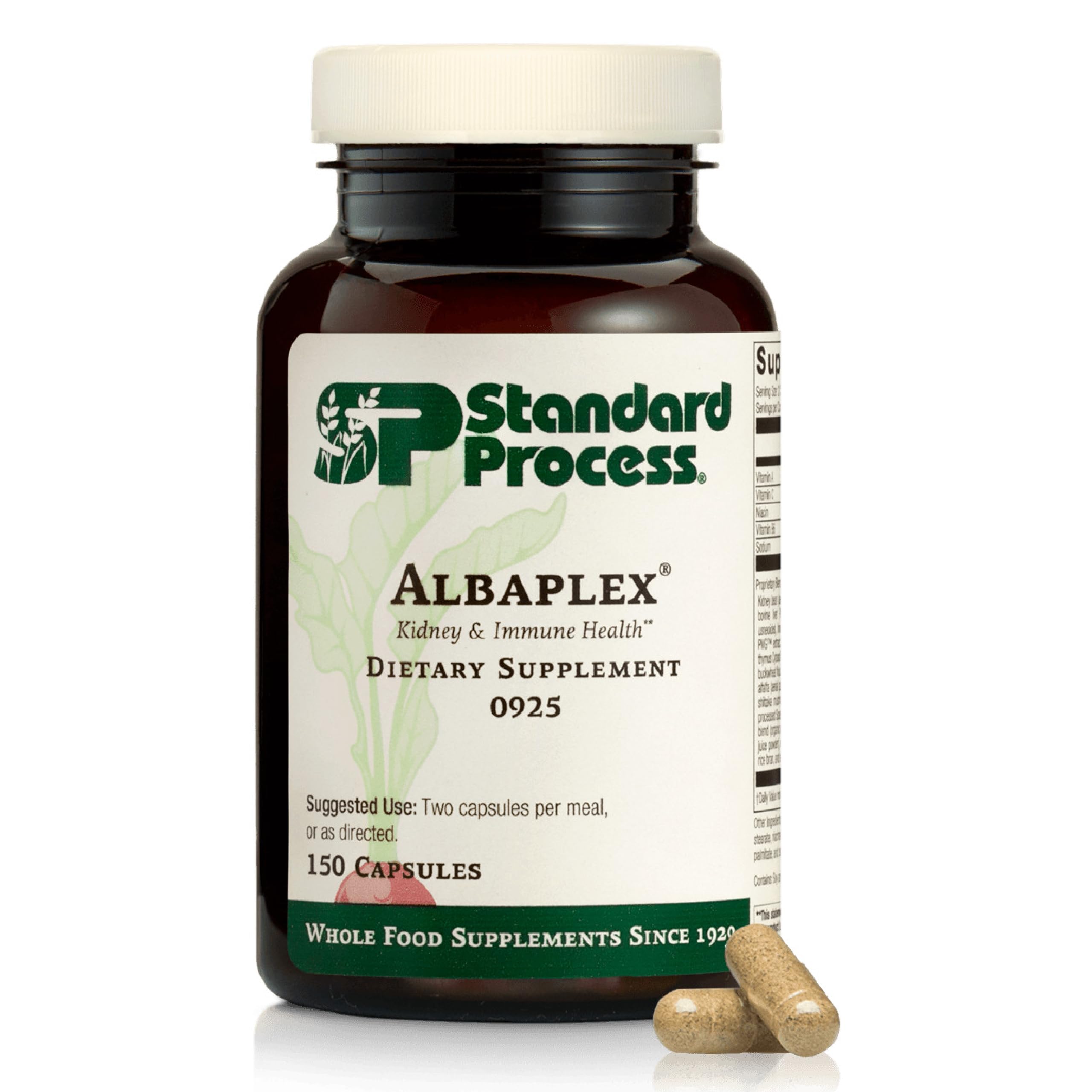 Standard Process Albaplex bottle front highlighting non-dairy liver and immune support formula.