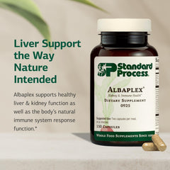 Albaplex capsules close-up highlights compact capsules for convenient daily intake.