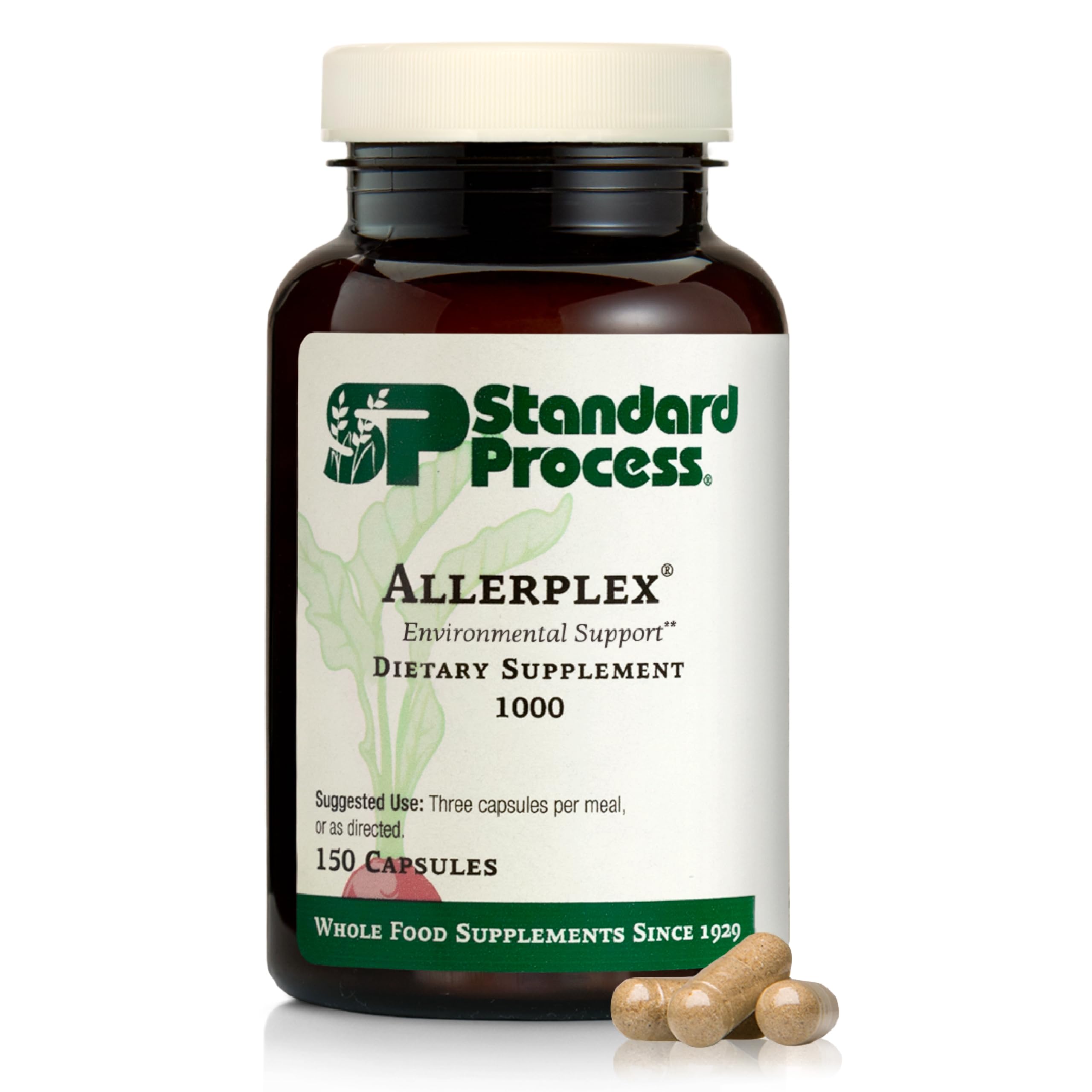 Standard Process Allerplex bottle front shows natural support for mucous membranes