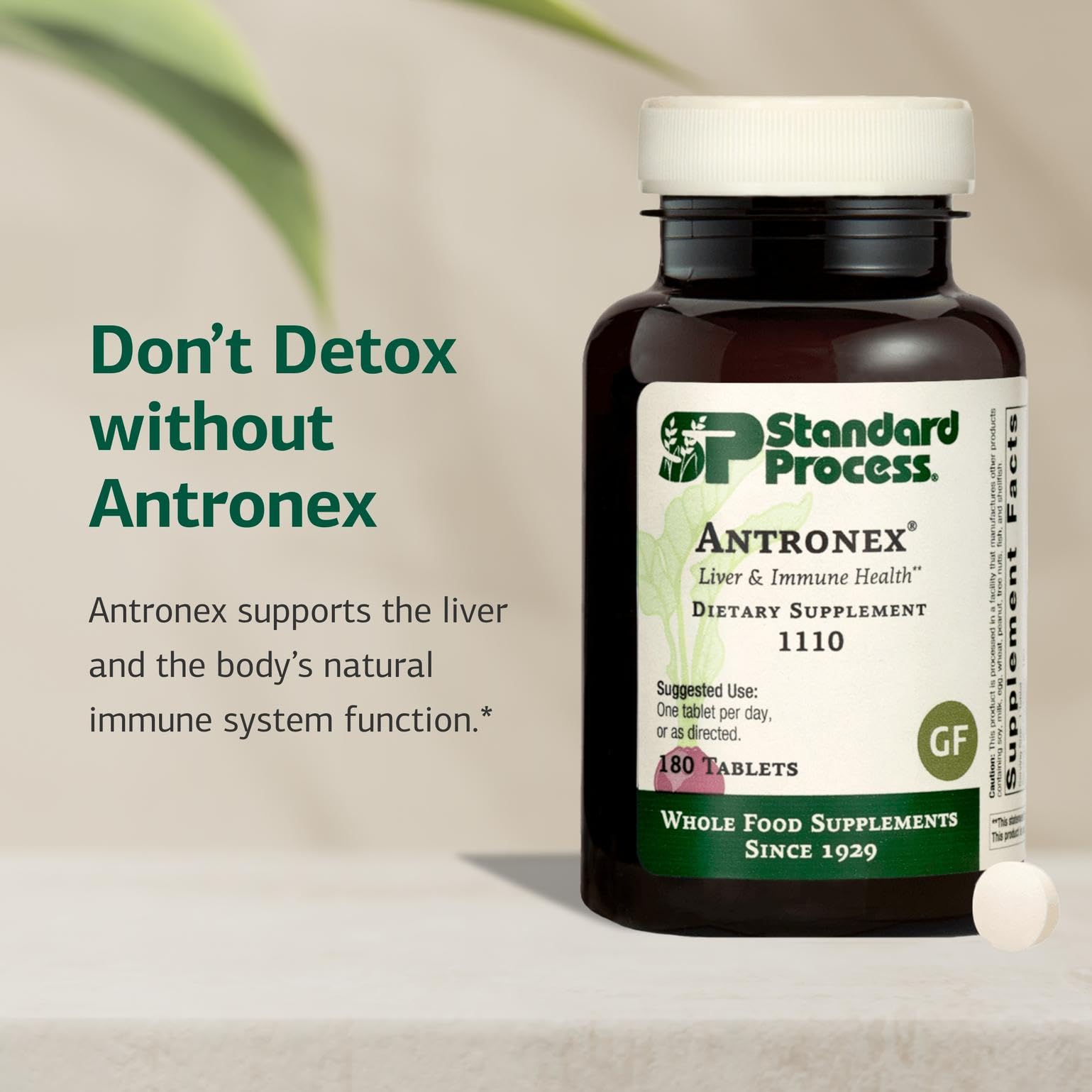 Standard Process Antronex tablets close-up suggesting daily liver health support.
