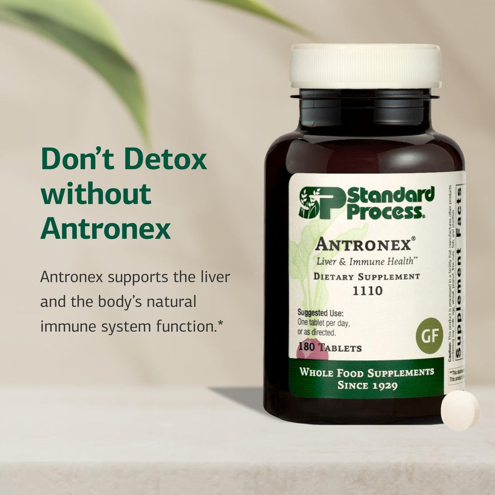 Standard Process Antronex tablets close-up suggesting daily liver health support.