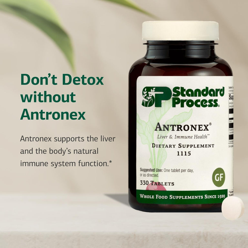 Standard Process Antronex tablets close-up emphasizes a compact daily immune-support option.