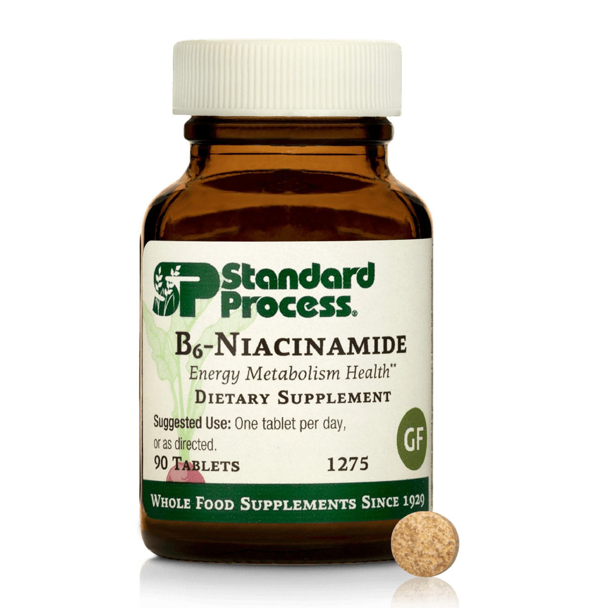 Standard Process B6-Niacinamide bottle front, potential support for energy metabolism.