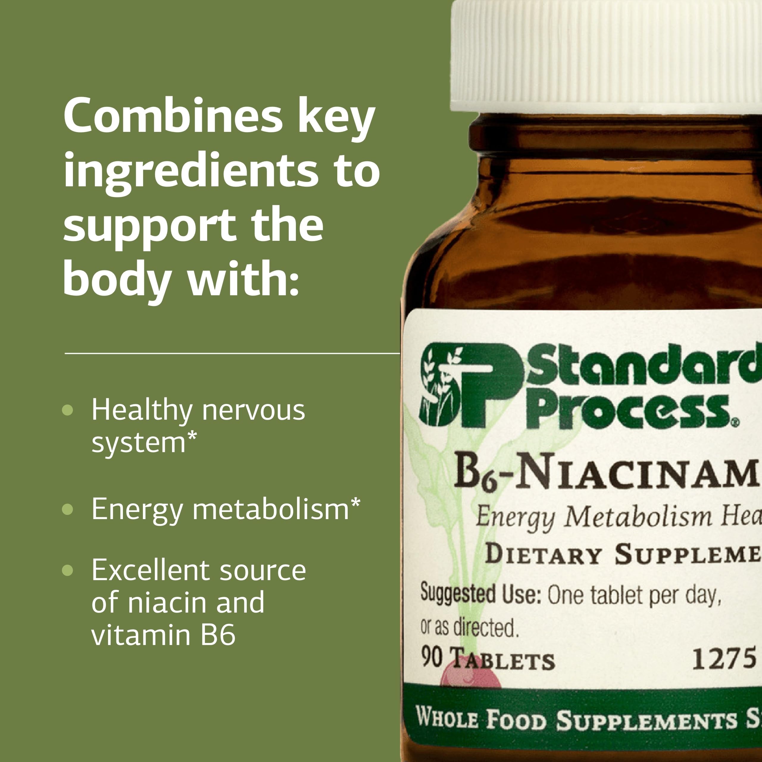 Standard Process B6-Niacinamide box packaging, illustrating 90 tablets serving size.