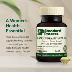 Label on Standard Process Black Currant Seed Oil highlights gluten-free formulation.