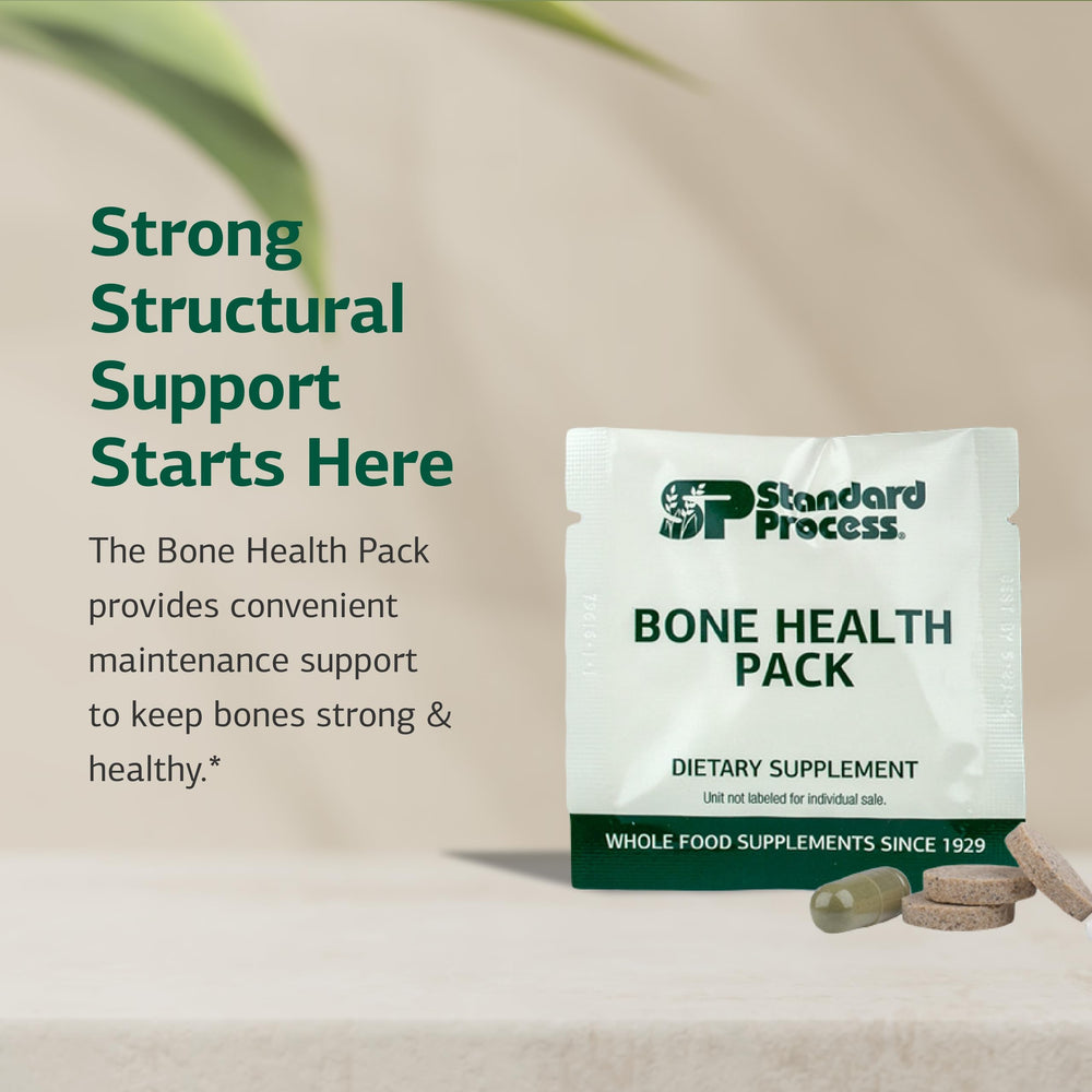 Standard Process Bone Health Pack ingredients label shows calcium, vitamin D and manganese