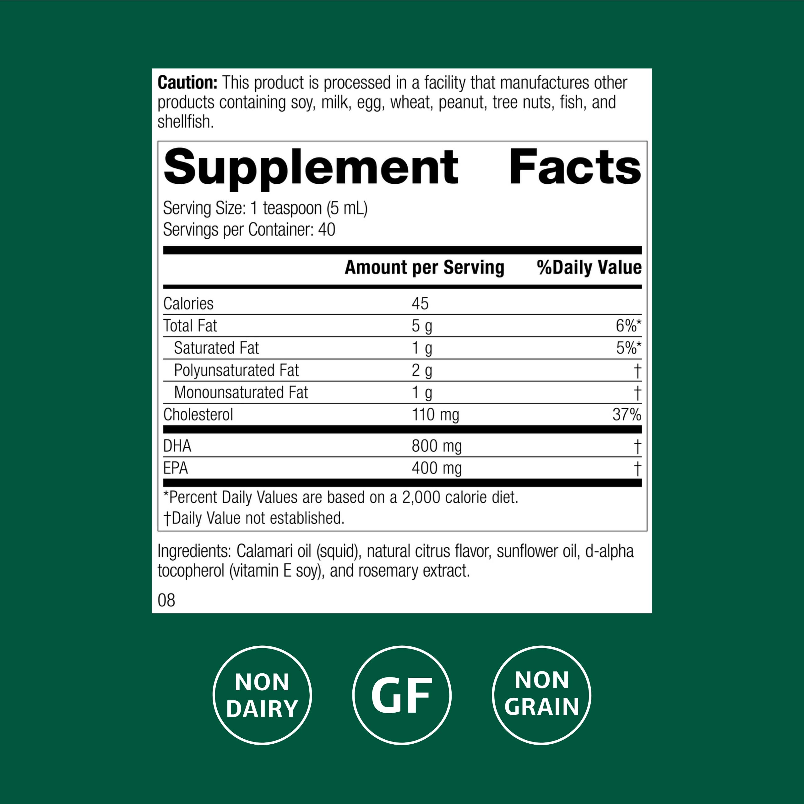 Standard Process Calamari Omega-3 Liquid pour shows easy daily intake for convenience