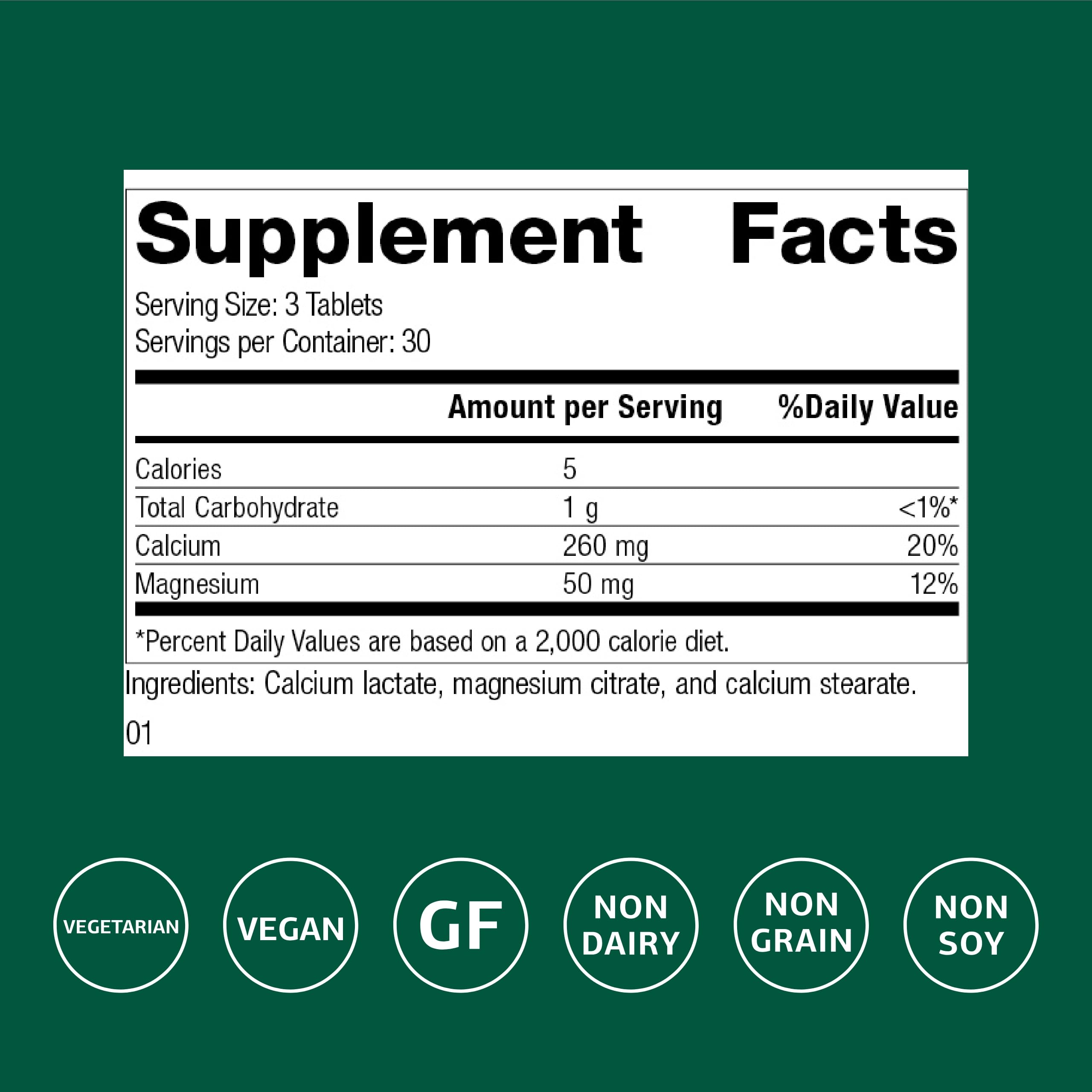 Standard Process Calcium Lactate bottle back with dosage and usage insights for immune and nerve function support