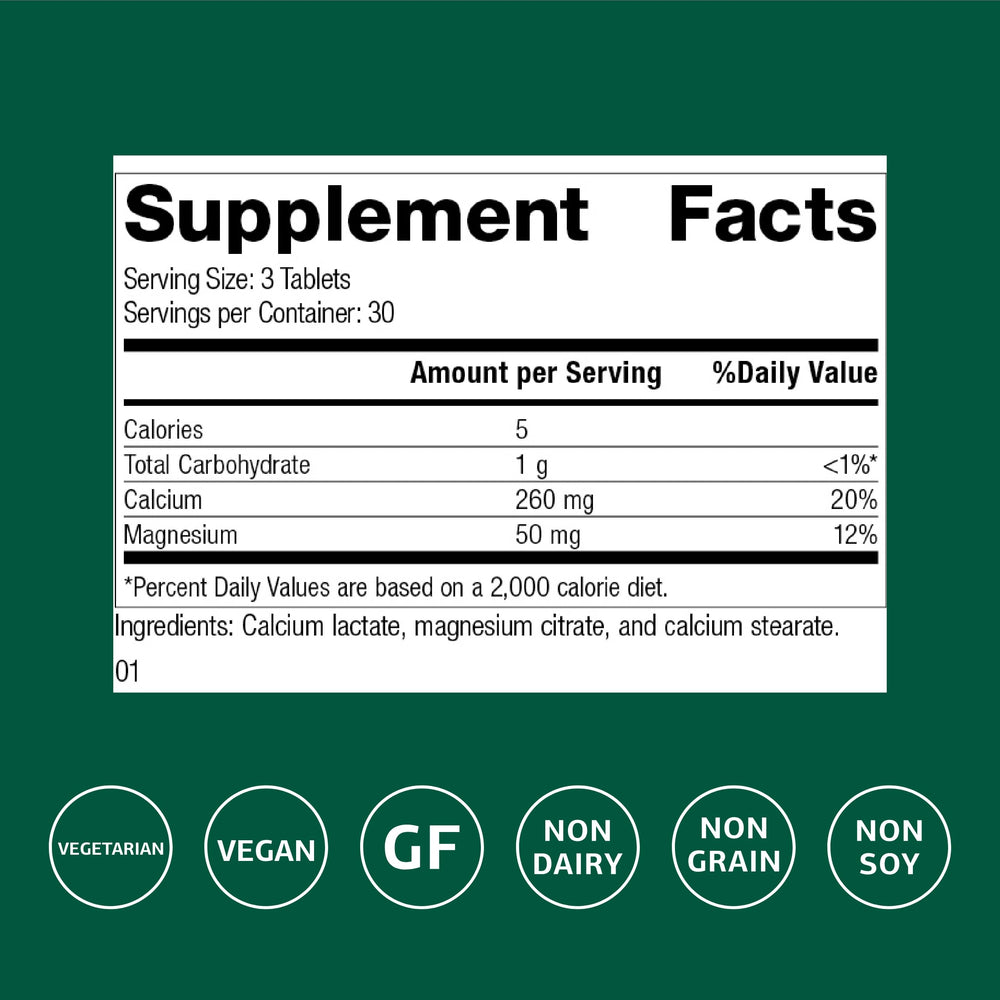 Standard Process Calcium Lactate bottle back with dosage and usage insights for immune and nerve function support