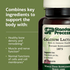 Label detail of Standard Process Calcium Lactate showing calcium and magnesium content for muscle function