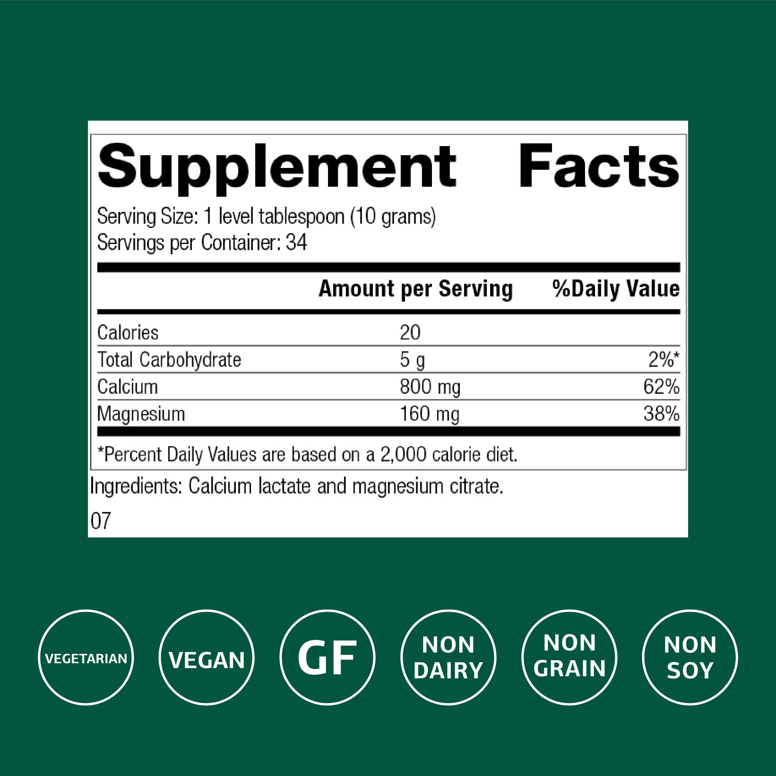 Standard Process Calcium Lactate Powder scoop shows portion size for easy dosing.