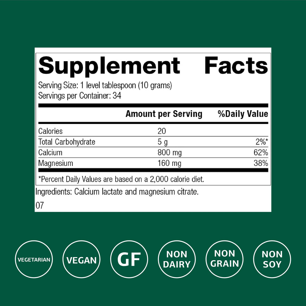Standard Process Calcium Lactate Powder scoop shows portion size for easy dosing.