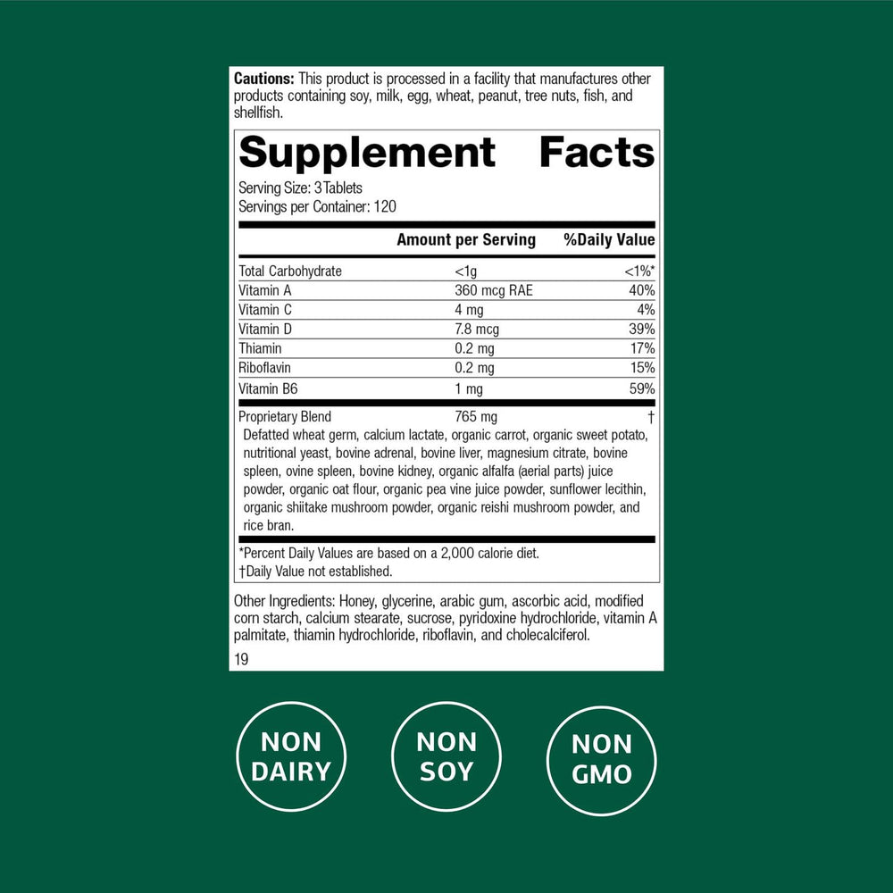 Standard Process Catalyn bottle side view highlighting non-dairy, non-soy formulation for dietary flexibility