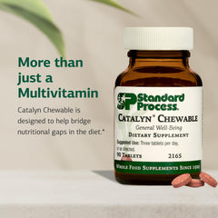 Standard Process Catalyn Chewable label detail highlighting vitamins A, D, B6.