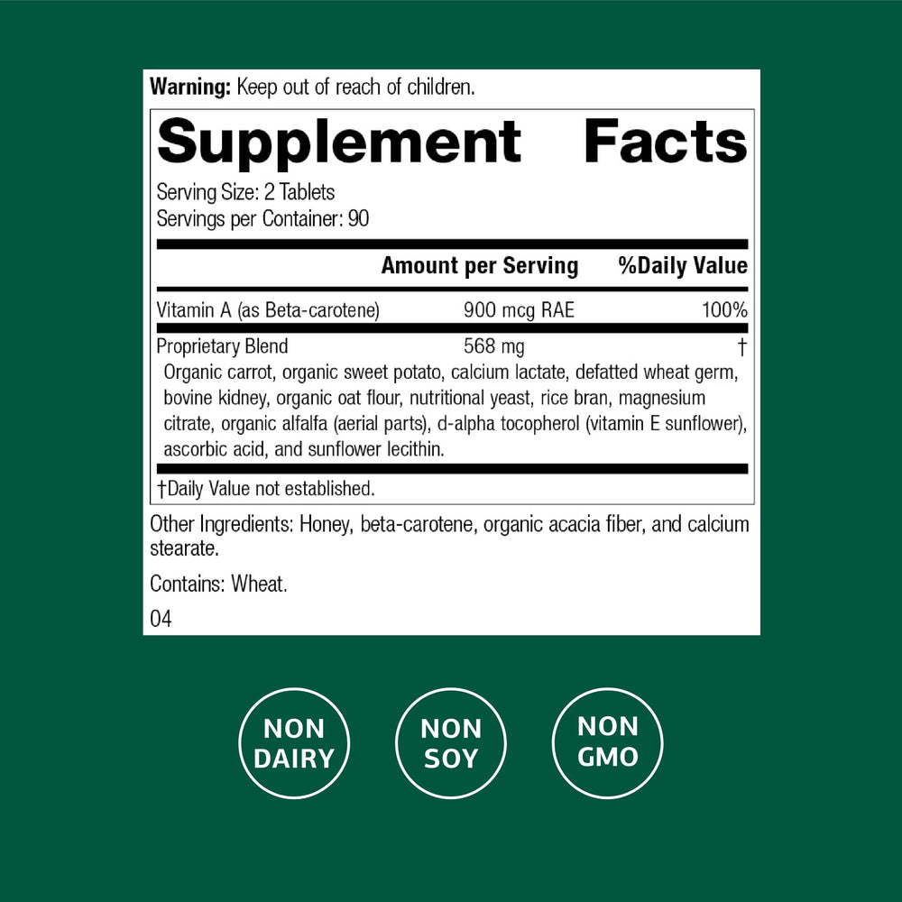 Standard Process Cataplex A bottle close-up emphasizes whole-food vitamin A for mucous membranes.