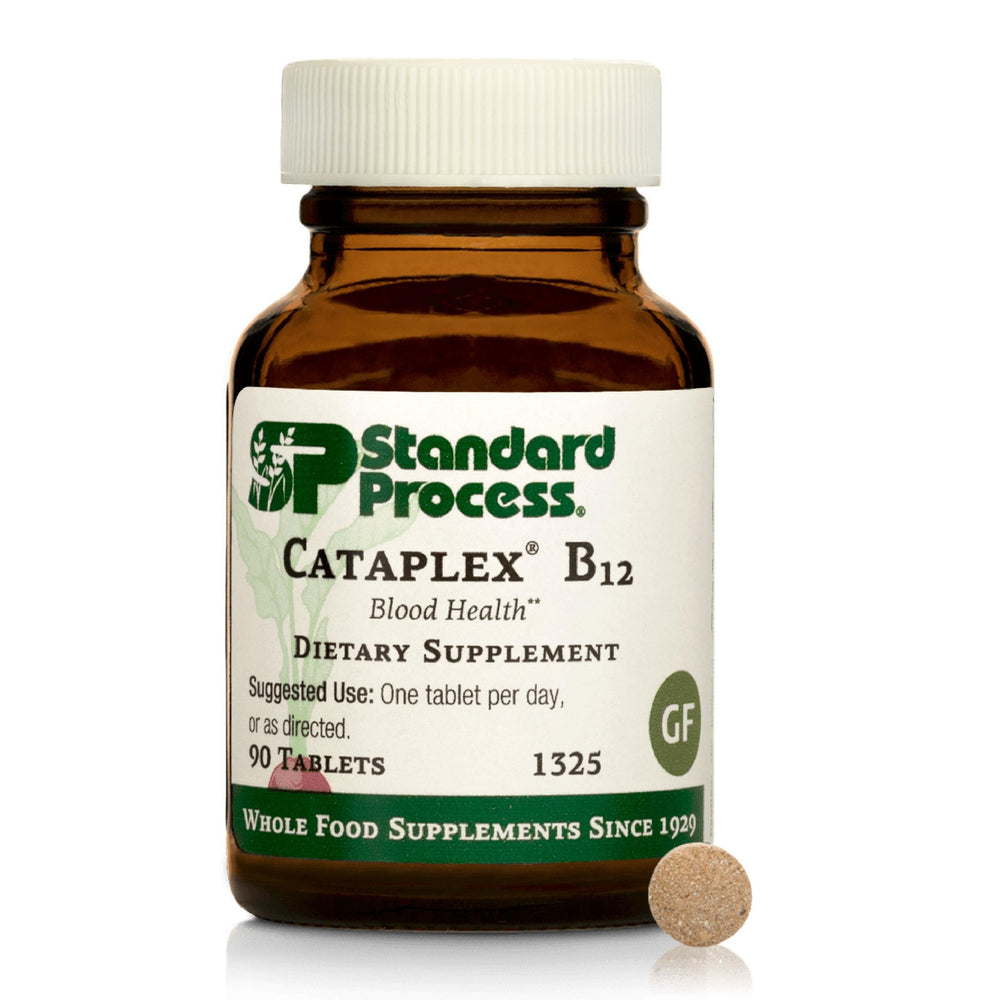 Standard Process Cataplex B12 bottle for daily blood health support.