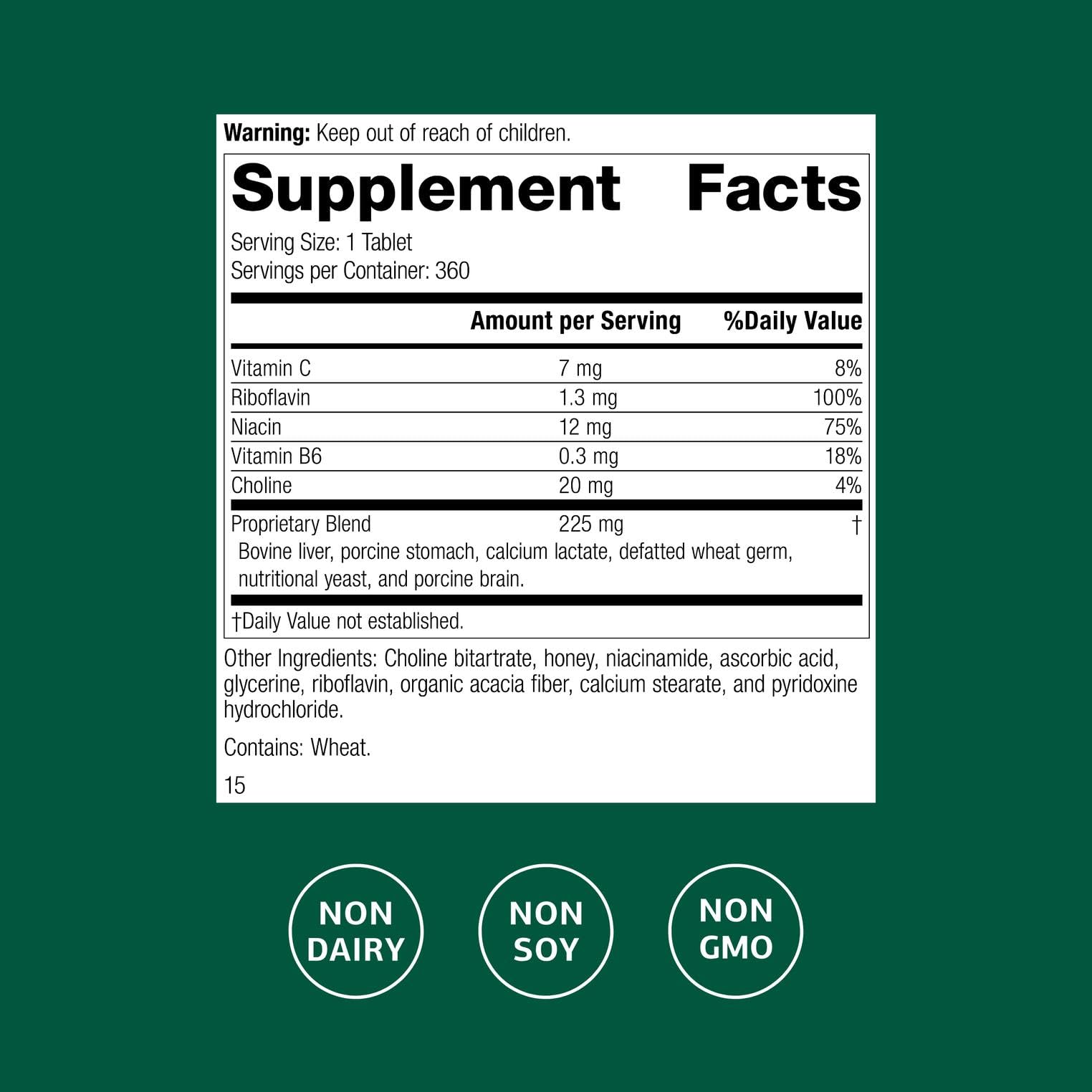 Standard Process Cataplex B2 label closeup highlighting riboflavin-rich formula for brain health.