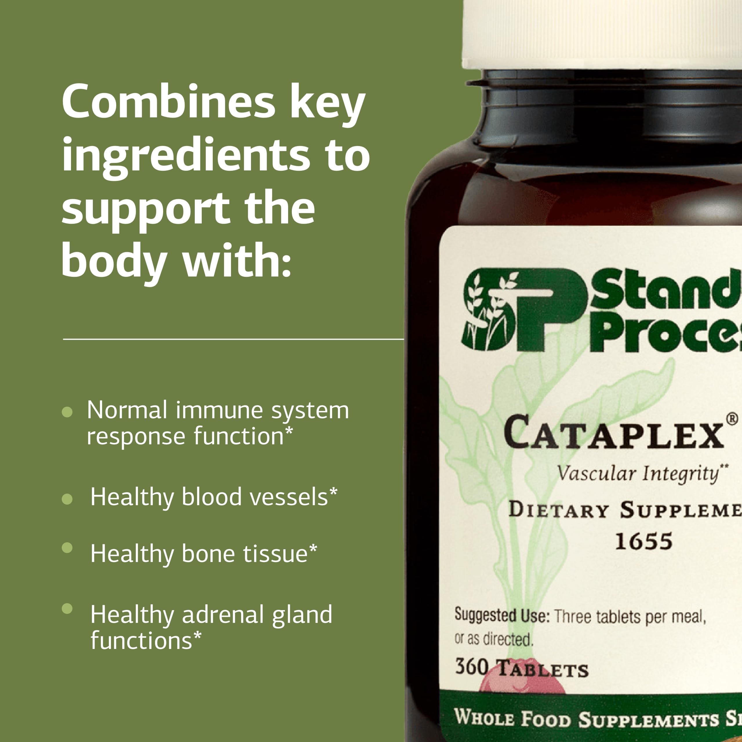 Standard Process Cataplex C bottle on a kitchen counter suggesting routine.