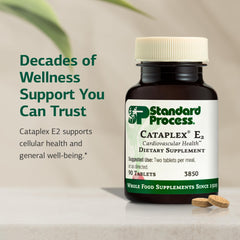 Standard Process Cataplex E2 bottle on a kitchen counter for daily use and balance.