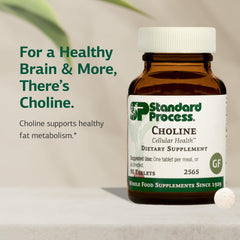 Standard Process Choline bottle pour illustrates easy daily intake.