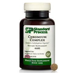 Standard Process Chromium Complex bottle label highlights gluten free formula for digestive support