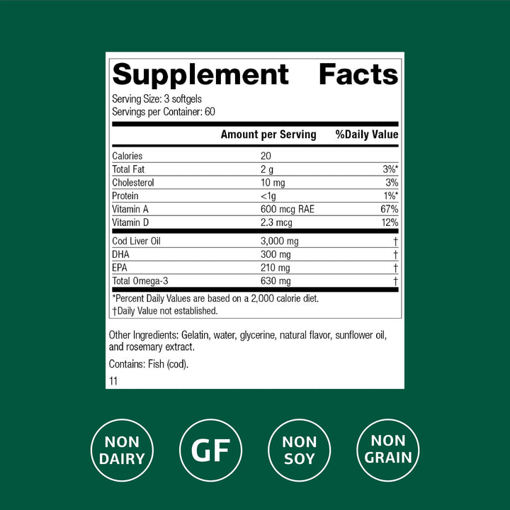 Standard Process Cod Liver Oil capsules showing convenient softgels for easy daily use.