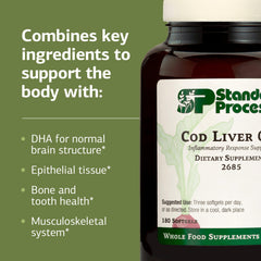 Standard Process Cod Liver Oil label showing gluten-free and dairy-free attributes.