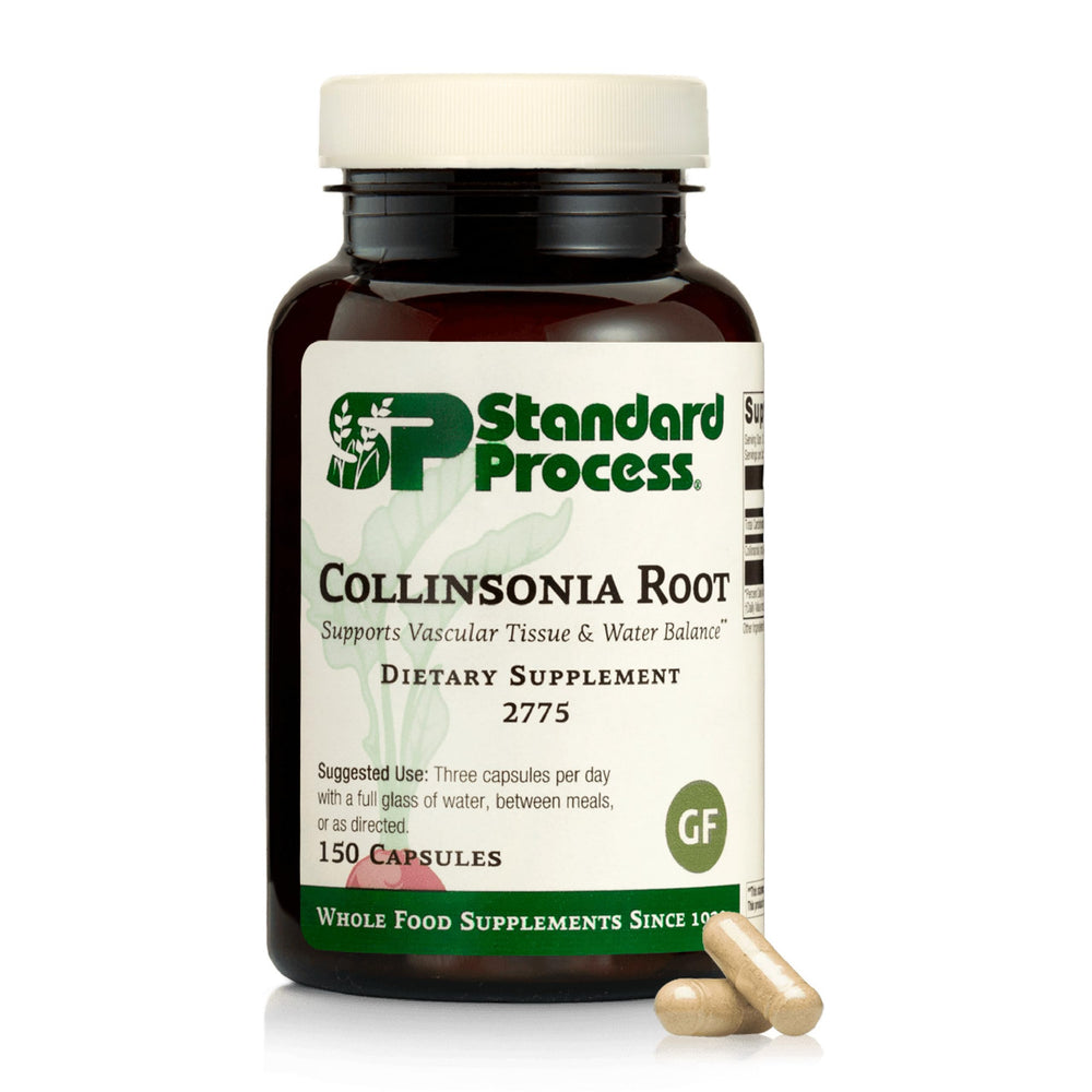 Standard Process Collinsonia Root bottle pour demonstrates dosage for bladder health