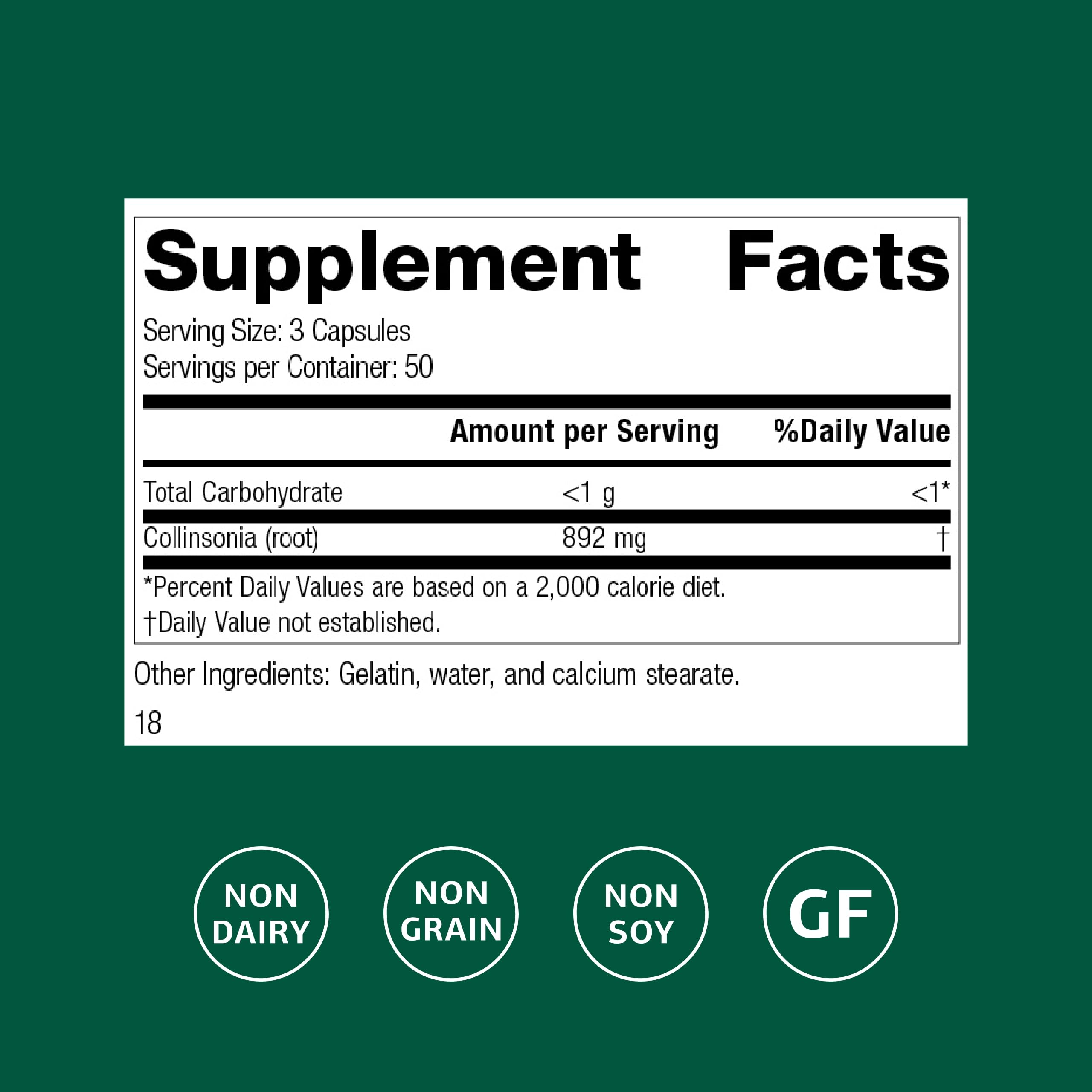 Standard Process Collinsonia Root capsules on a tray ready for daily kidney support