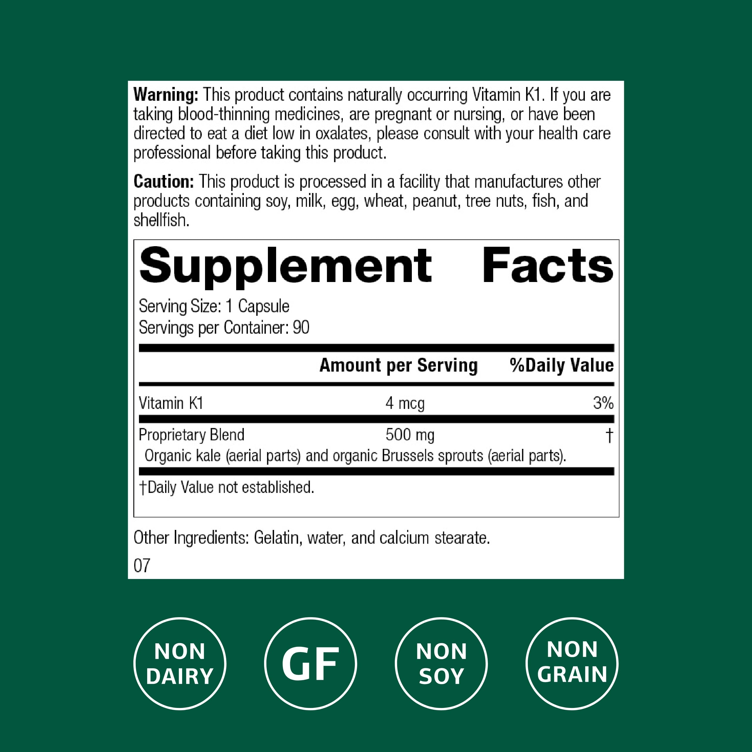 Standard Process Cruciferous Complete bottle back with dosage and nutritional details
