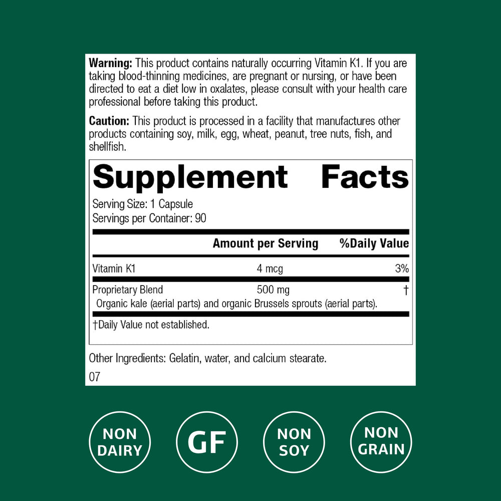 Standard Process Cruciferous Complete bottle back with dosage and nutritional details