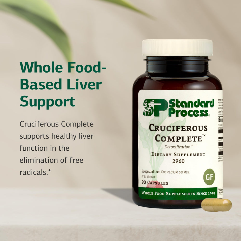 Standard Process Cruciferous Complete capsules close-up for easy daily supplementation