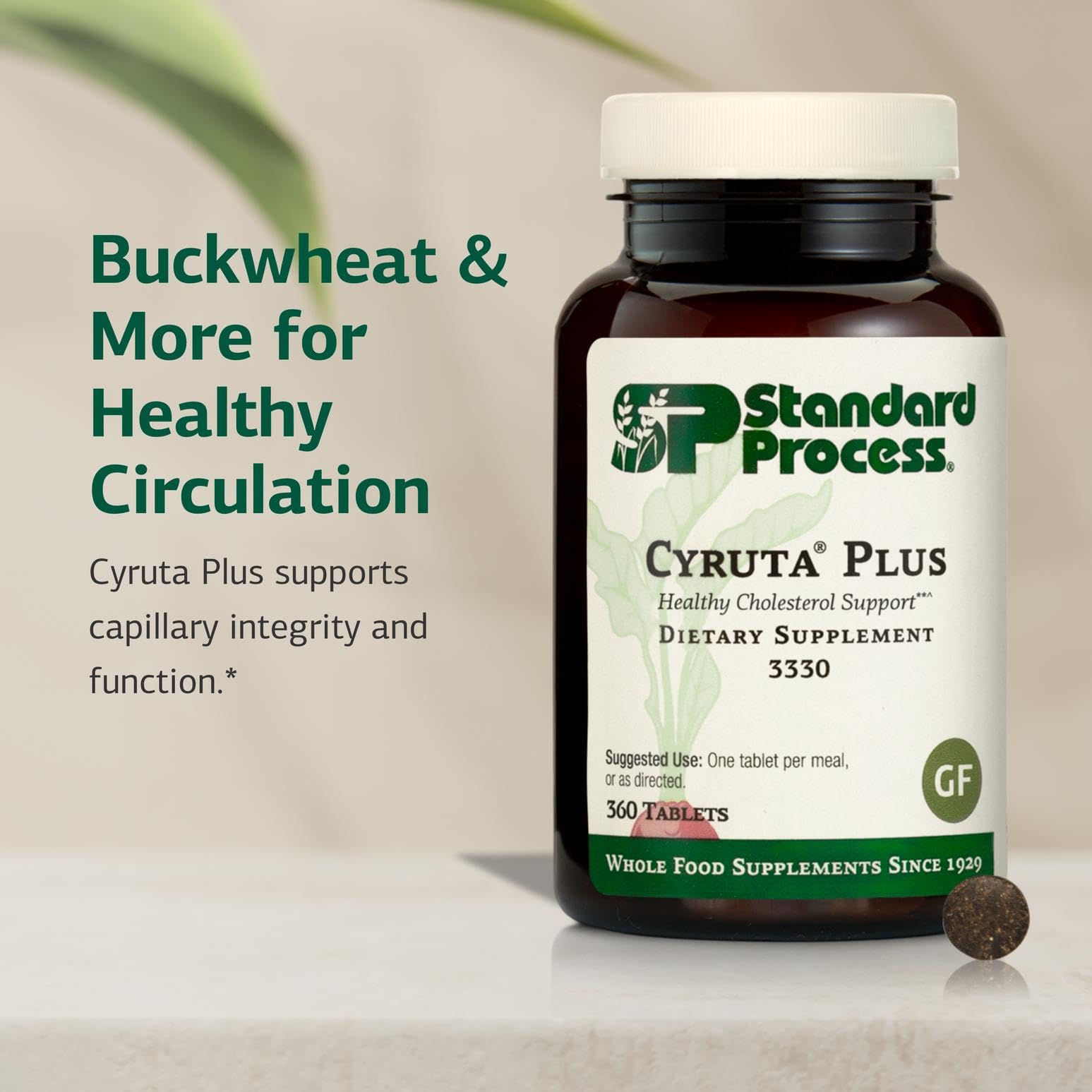 Standard Process Cyruta Plus label highlights gluten-free, non-dairy, and non-soy features