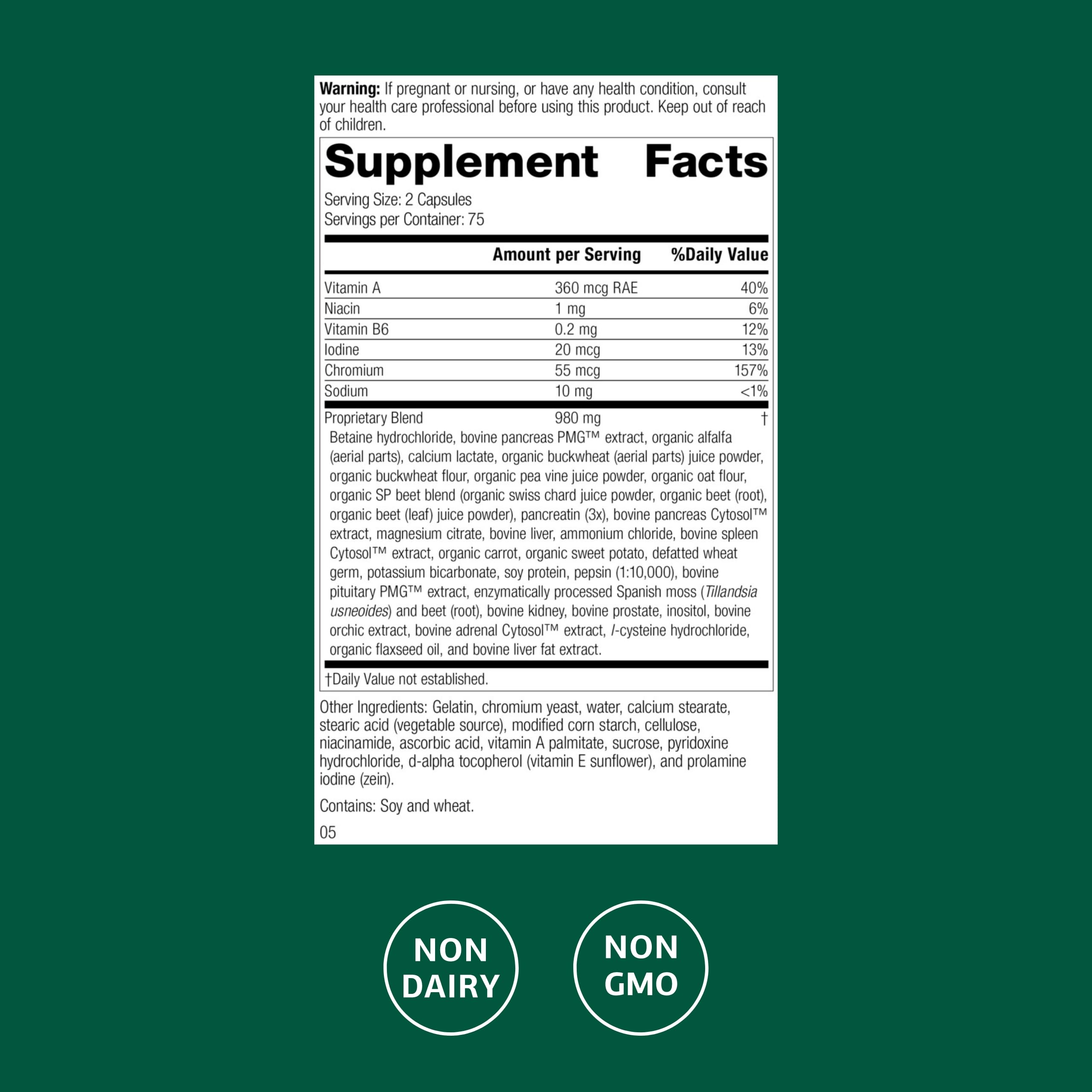 Standard Process Diaplex capsules pouring for convenient daily supplementation.