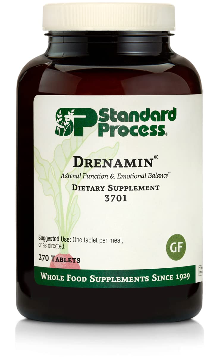 Standard Process Drenamin bottle front view supporting adrenal balance for daily energy