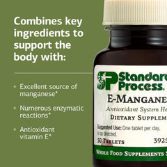 Standard Process E-Manganese nutrition label with key minerals and whole-food ingredients.