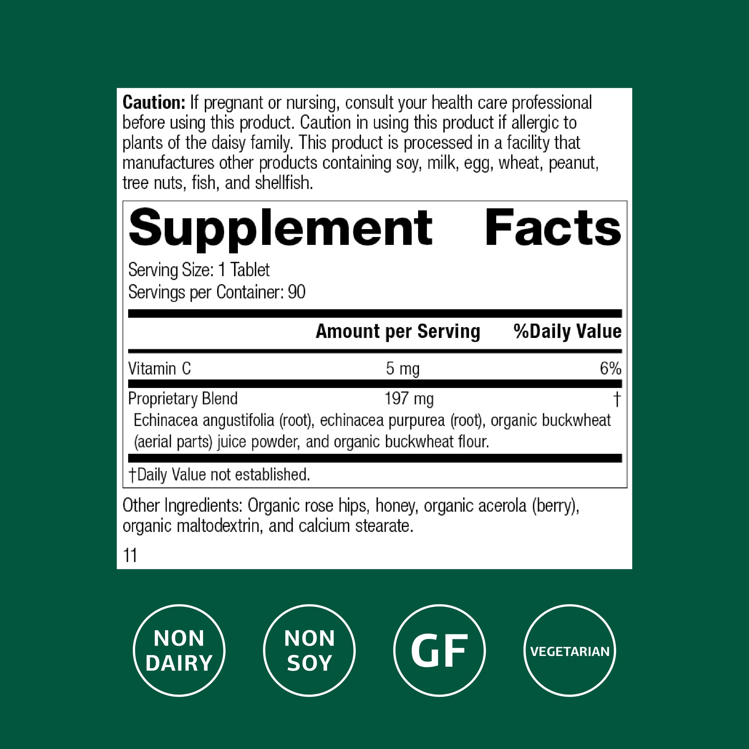 Standard Process Echinacea-C bottle label close-up showing vitamin C content.
