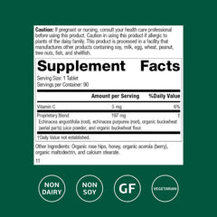 Standard Process Echinacea-C bottle label close-up showing vitamin C content.