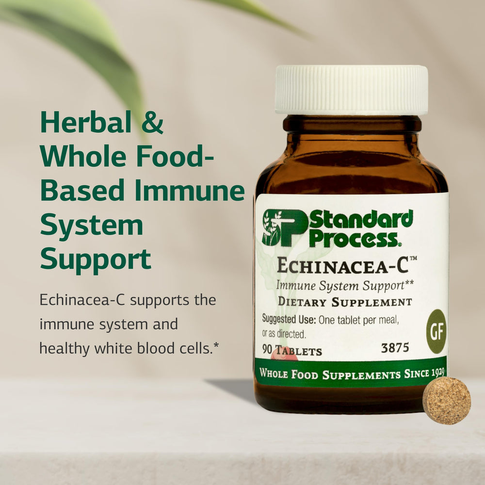 Standard Process Echinacea-C tablets close-up highlighting convenient daily dose.