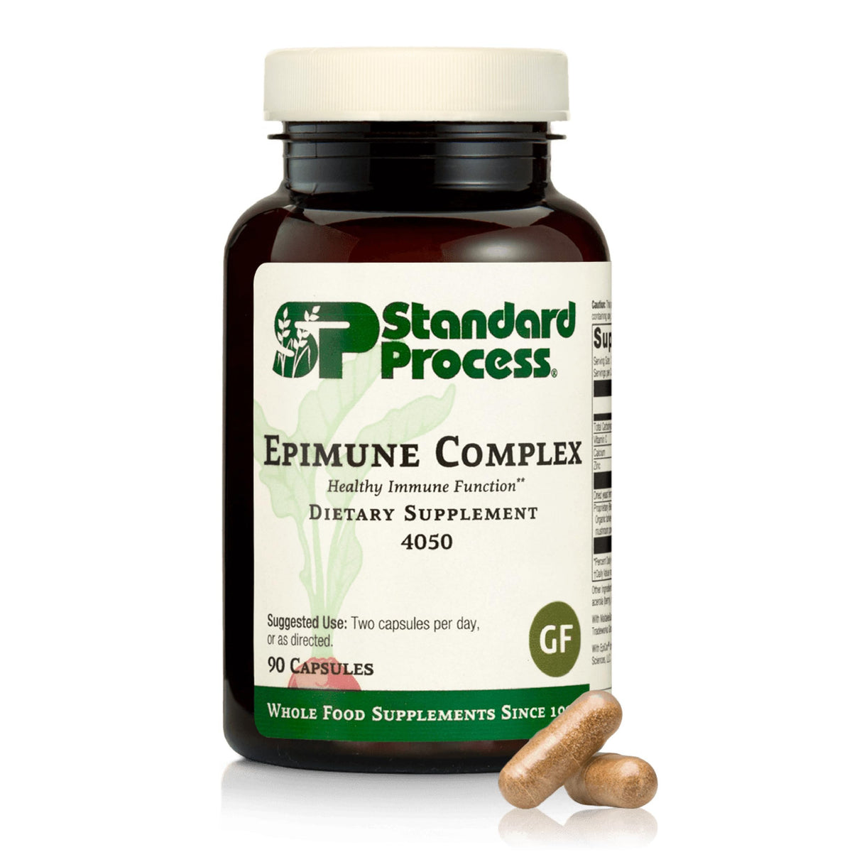 Standard Process Epimune Complex bottle front showing vegan immune support for daily resilience